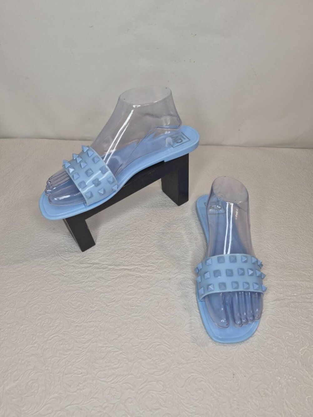 Dolce Vita Womens 8M Skylar Flat Casual Blue Jelly Studded Slip-On Slide Sandals